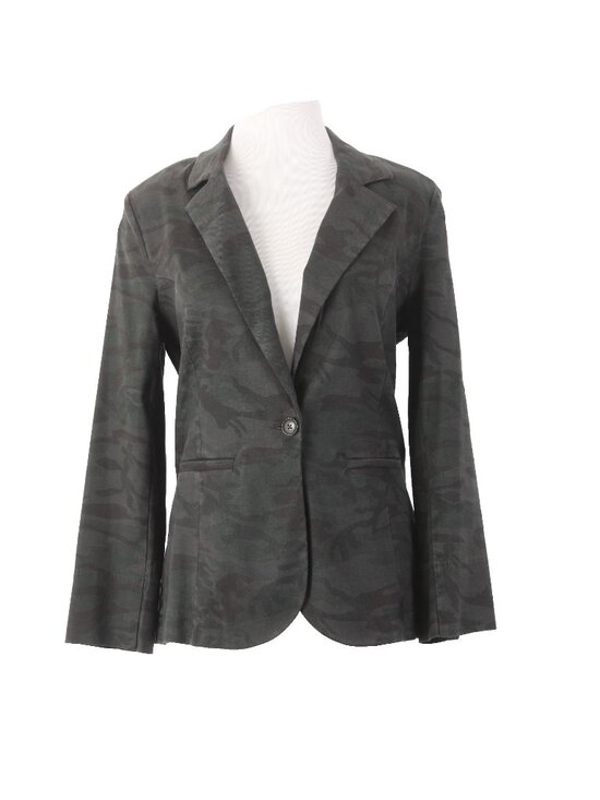 Level 99 Jackets & Blazers - Level 99 Blazer Jacket Sz S Green Black Camo Collared One Button Linen Lyocell
